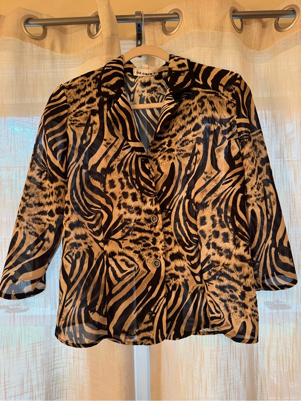 Studio I Animal Print Button-Down Blouse - Black and Brown